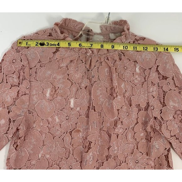 WAYF Erika Puff-Sleeve Lace Top Pink Size XXS - Picture 5 of 7